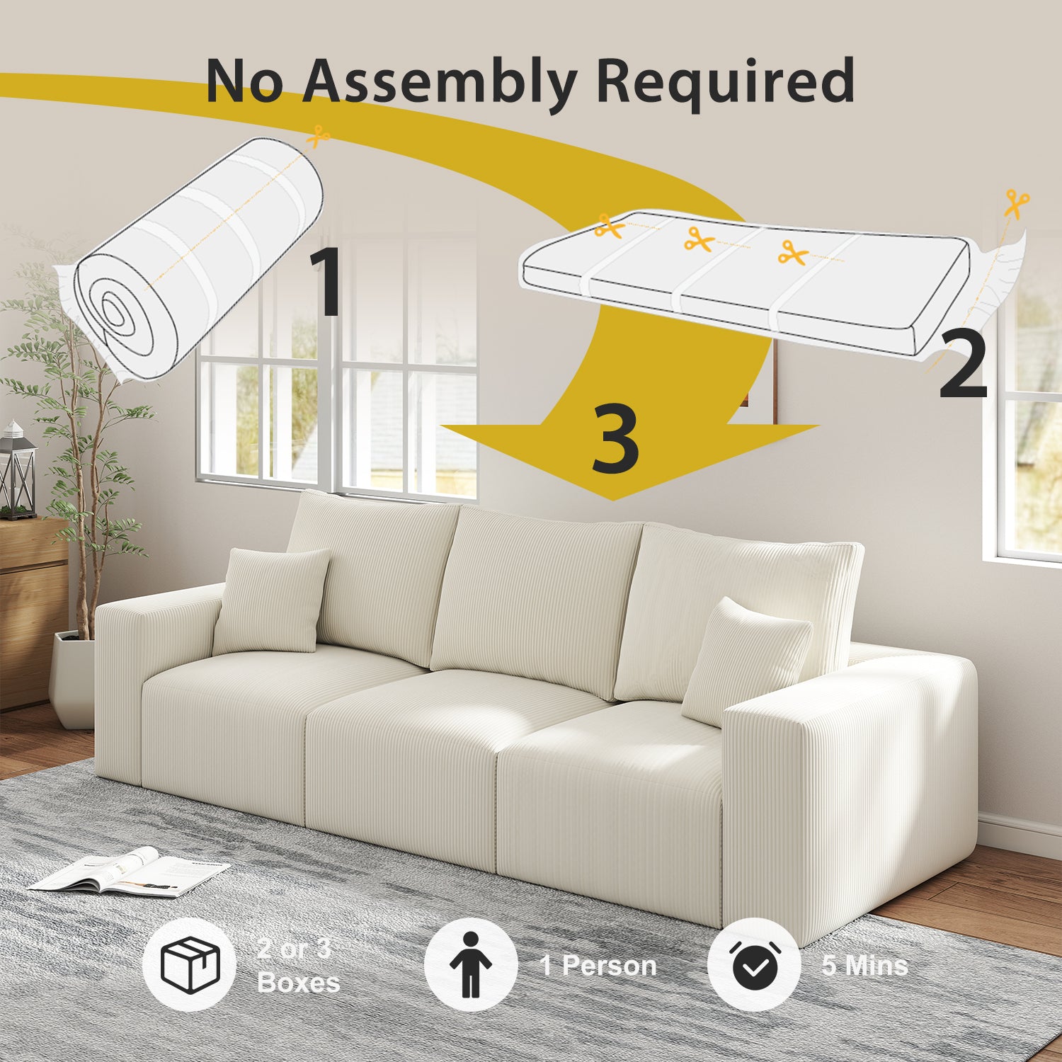 112" Boneless Cloud Sectional Sofa