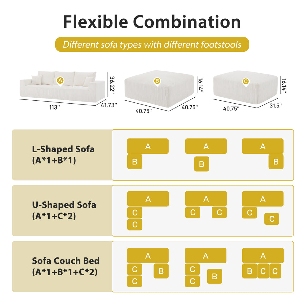 112" L-Shaped Boneless Cloud Sectional Sofa