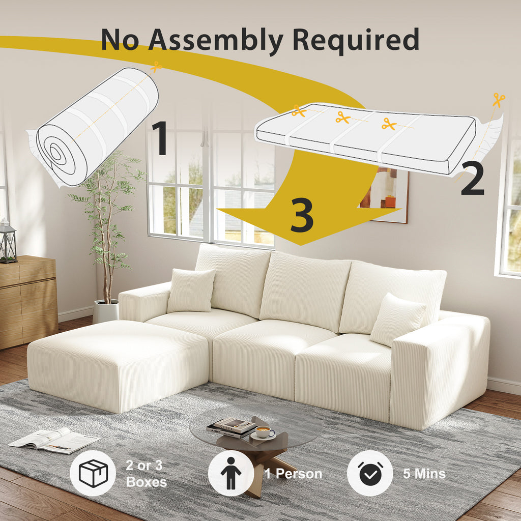 112" L-Shaped Boneless Cloud Sectional Sofa