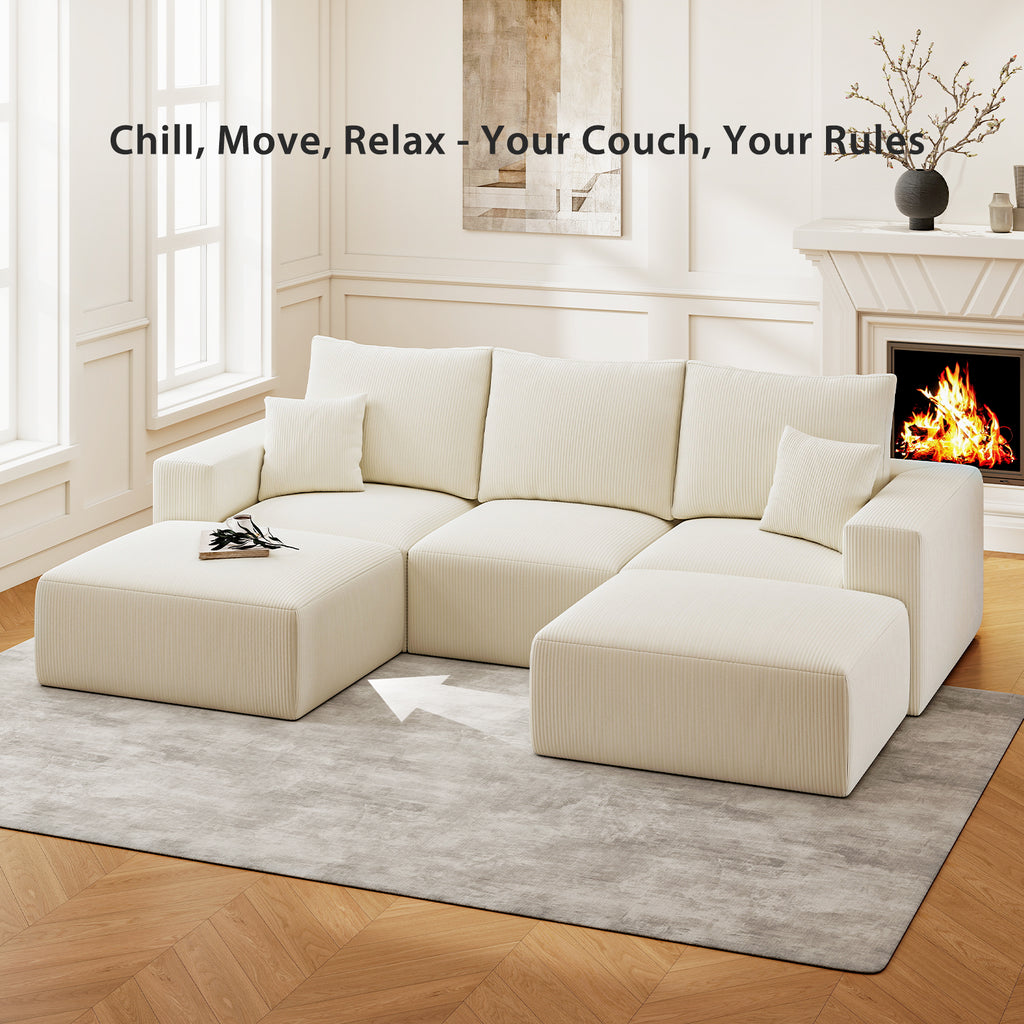112" U-Shaped Boneless Cloud Sectional Sofa