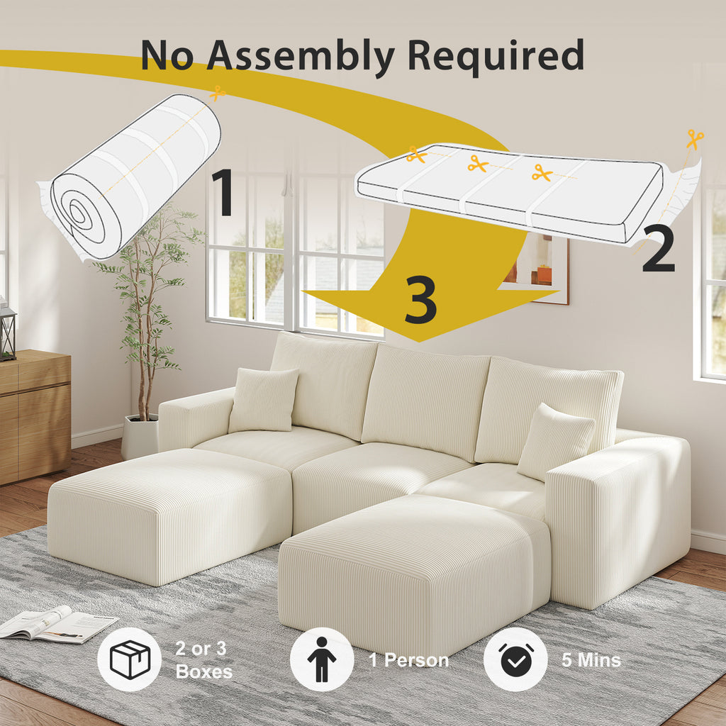 112" U-Shaped Boneless Cloud Sectional Sofa