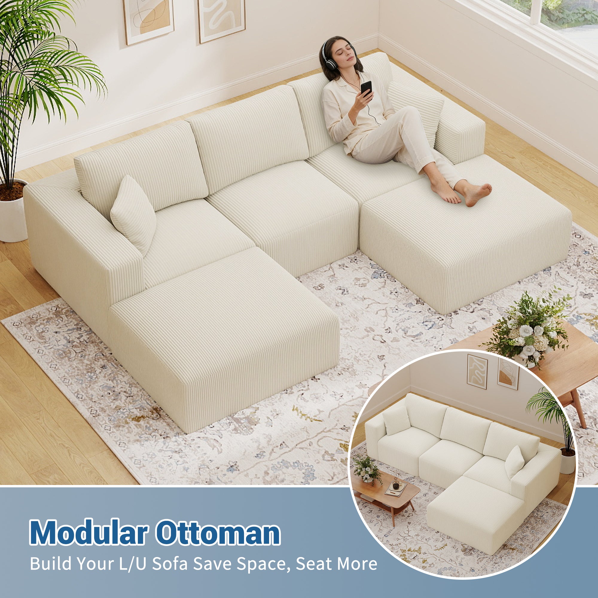 40" Square Stuffed Ottoman Pouf (1 Big Square Footstool)