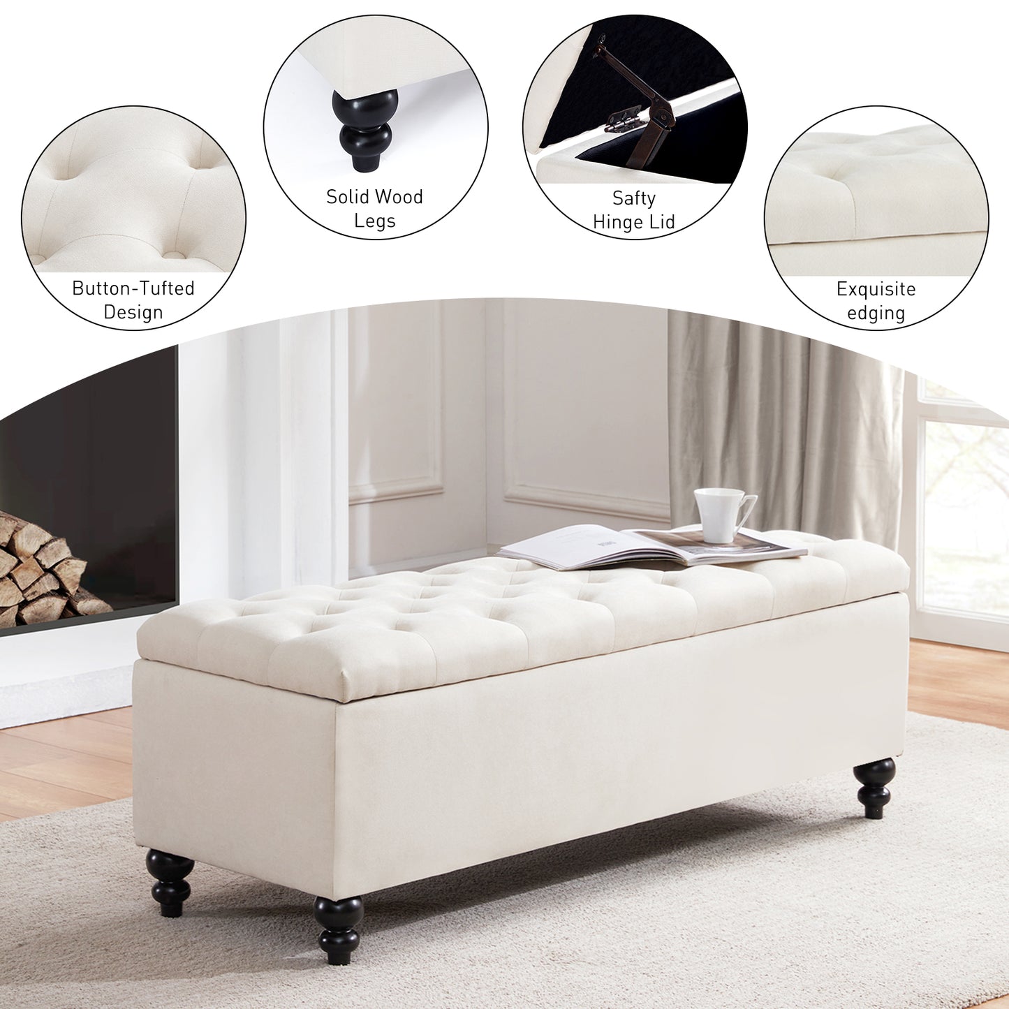 50.4'' Wide Tufted Rectangle Storage Ottoman with Storage