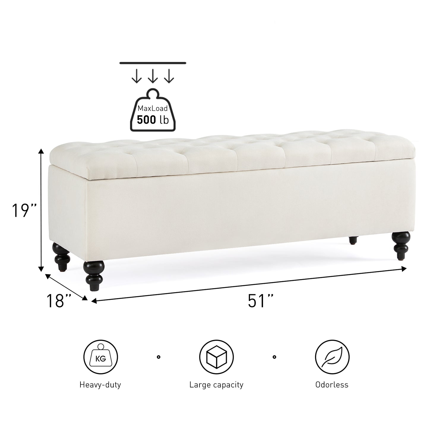 50.4'' Wide Tufted Rectangle Storage Ottoman with Storage